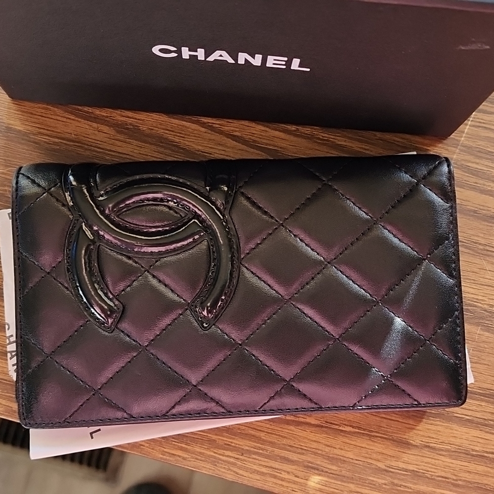 Authentic CHANEL Cambon Line Quilted Leather Long Wallet